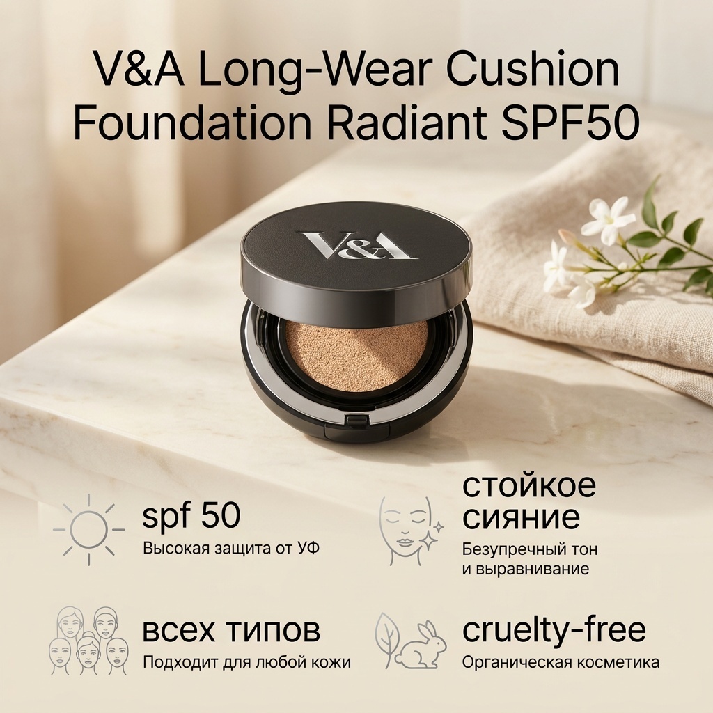 V&A Long-Wear Cushion Foundation Radiant SPF50 кушон 01 Fair Ivory 15 г