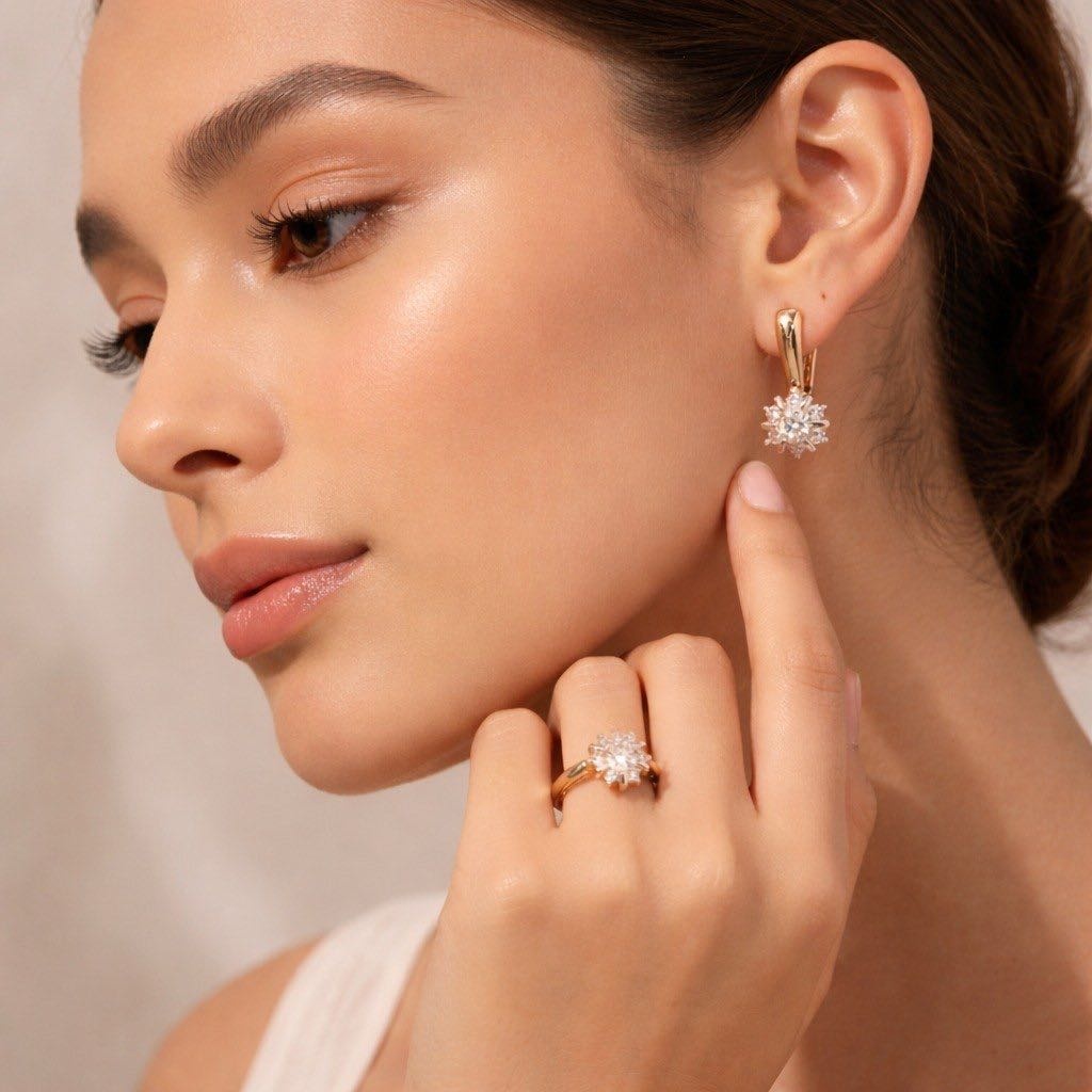 REELOU 021 вес 4 г сплав покрытый золотом 24К, фианит