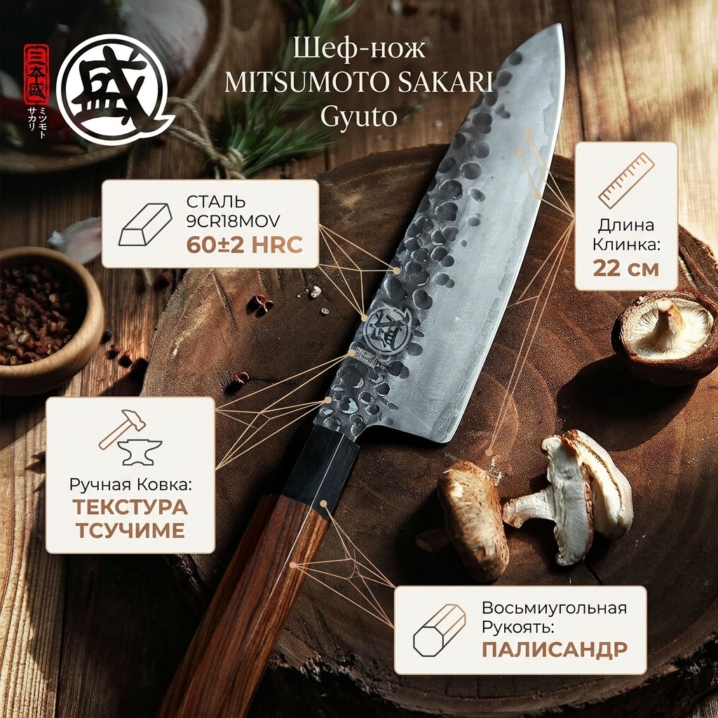 Шеф-нож 4580614290135, лезвие: углеродистая сталь 1 шт
