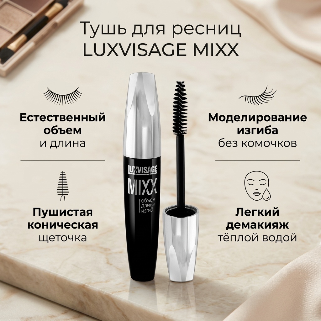 Тушь для ресниц LUXVISAGE Mixx для объема черный