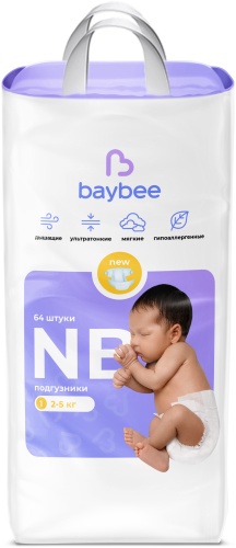 Подгузники Baybee BAYBEE NB NB, 64 шт