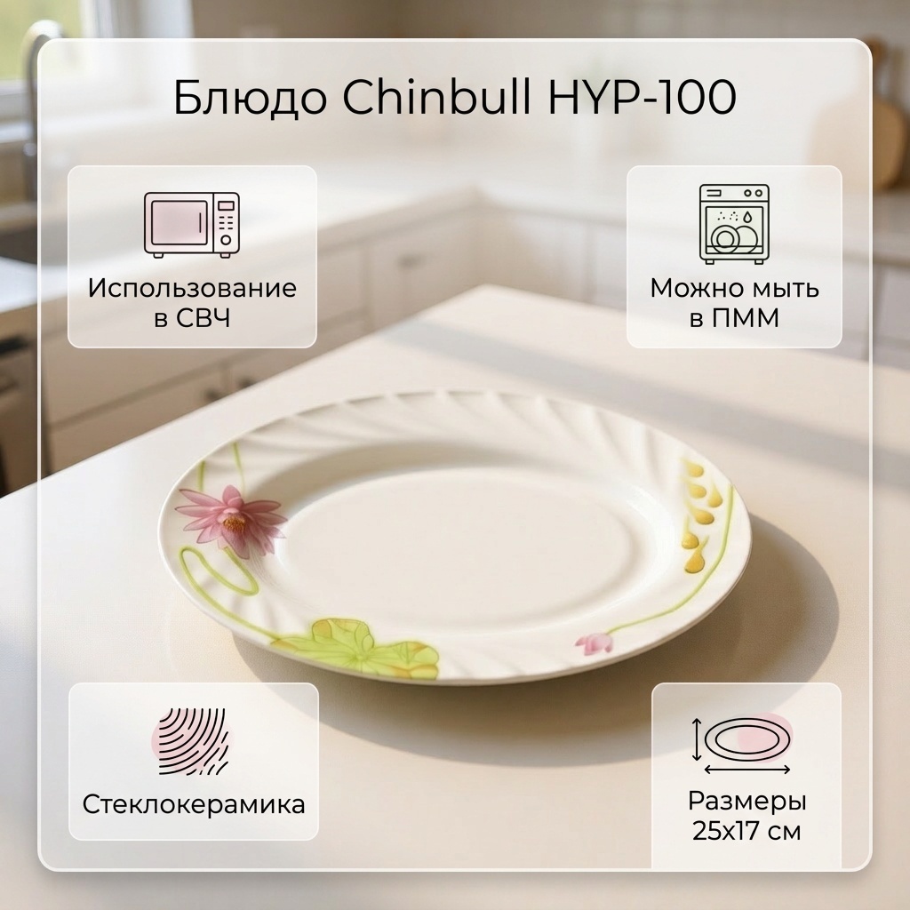 Блюдо Chinbull HYP-100 25х17 см, стеклокерамика, 1 шт