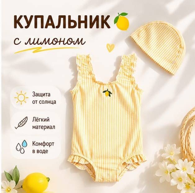 Купальник слитный белый, желтый