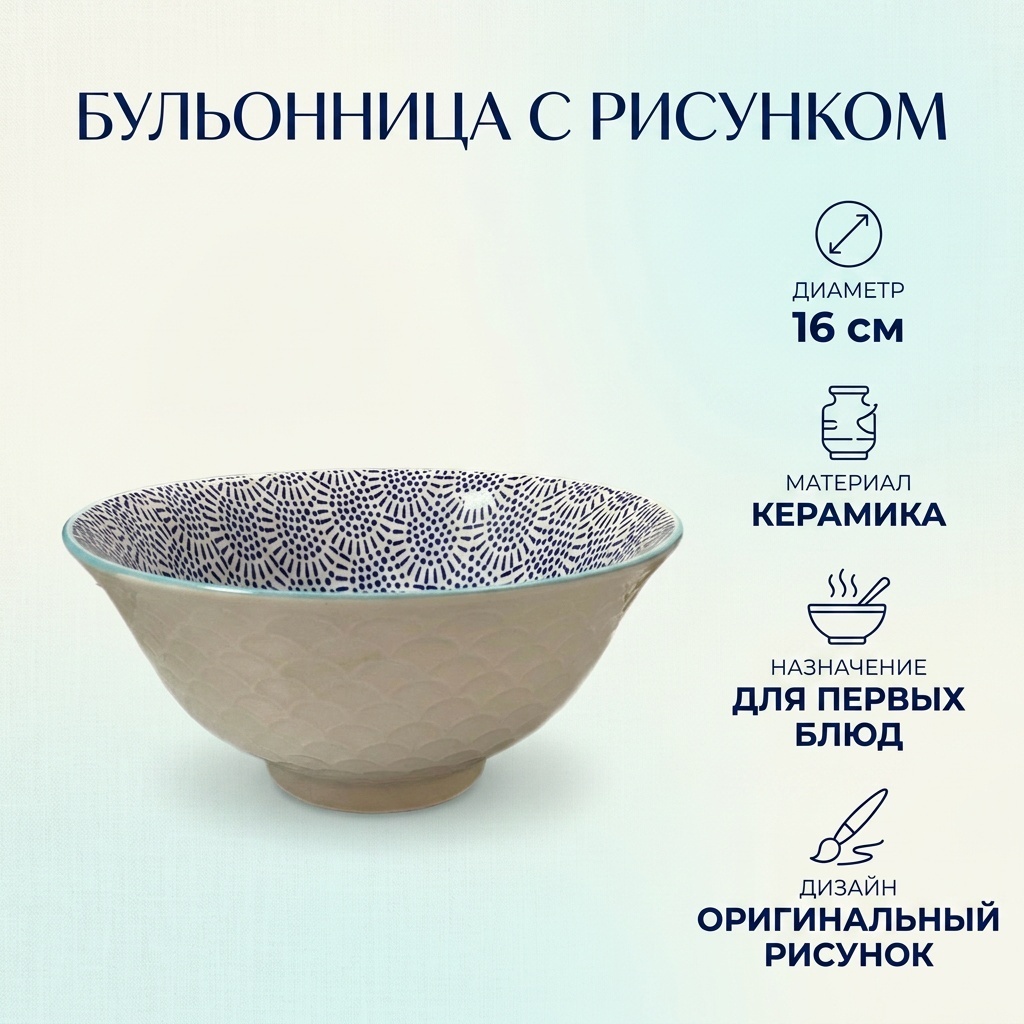 Суповая тарелка 16 см, 1 шт, керамика