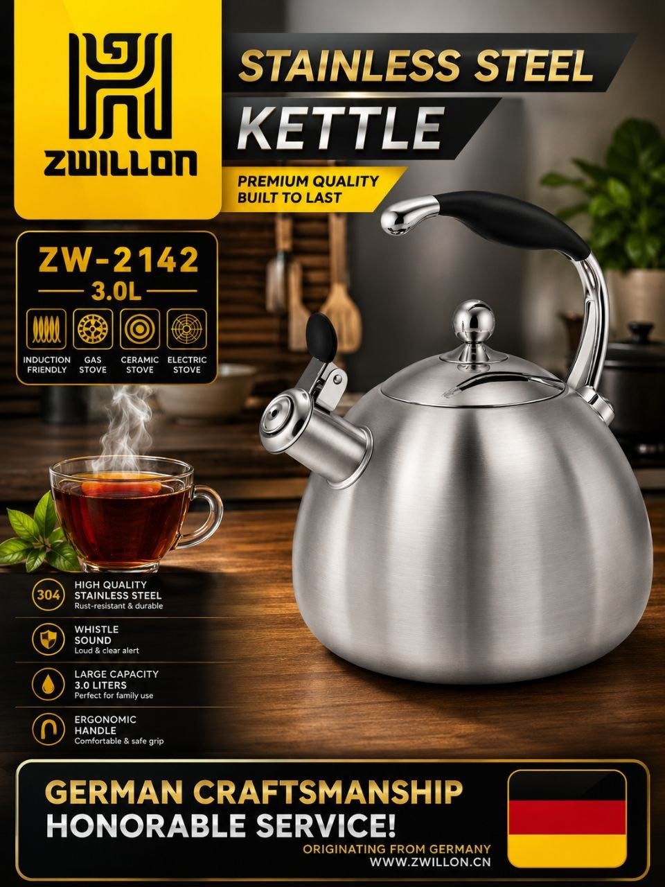 ZWILLING чайник ZW-2142 3 л, нержавеющая сталь
