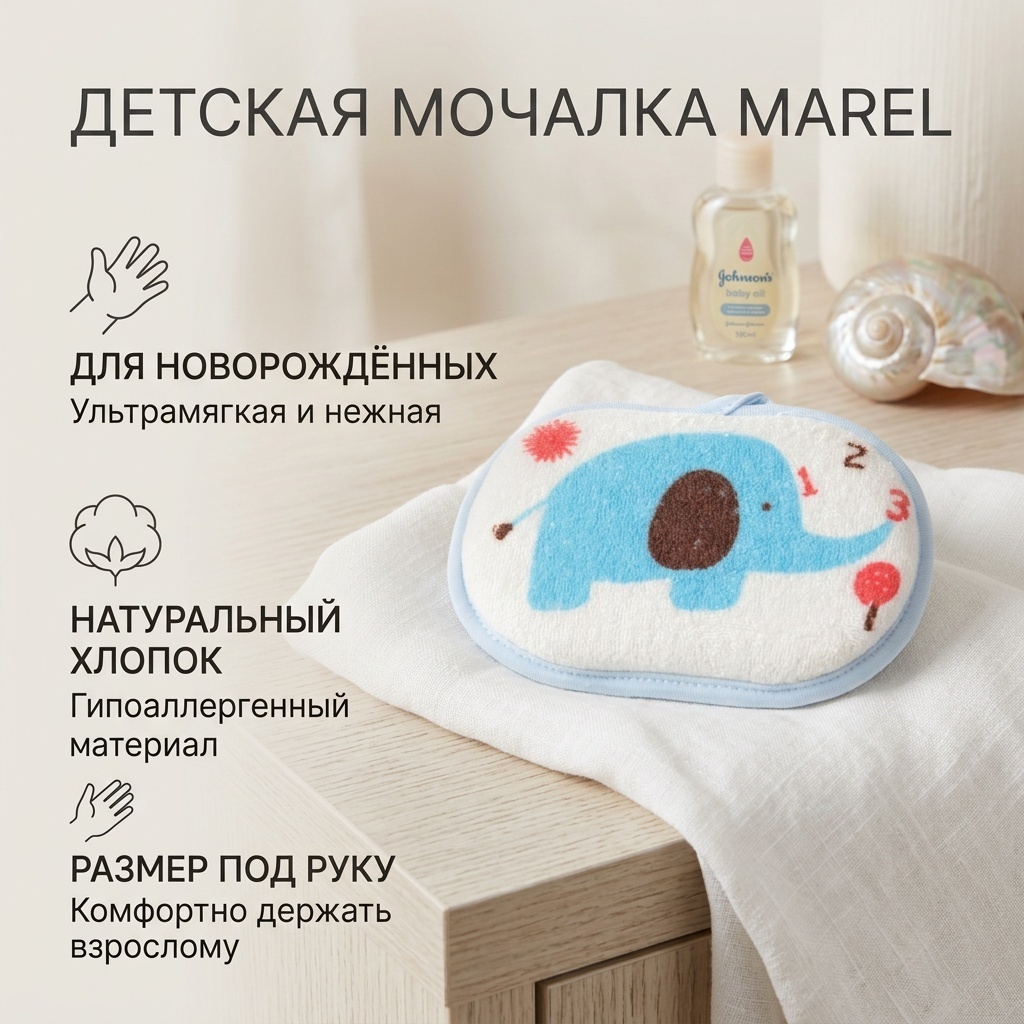 Marel детская мочалка для тела, универсальное голубой 1 шт