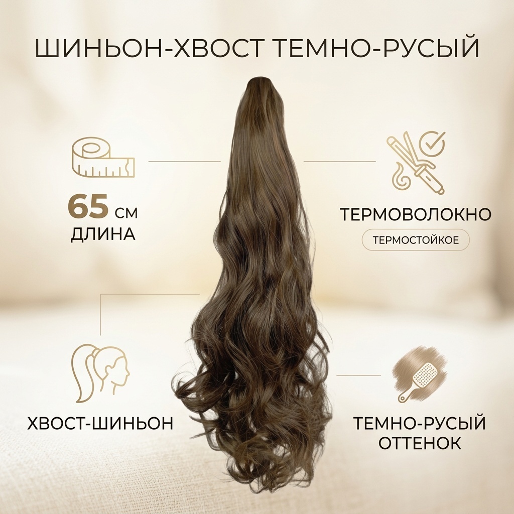 Шиньон темно-русый женский 65 см