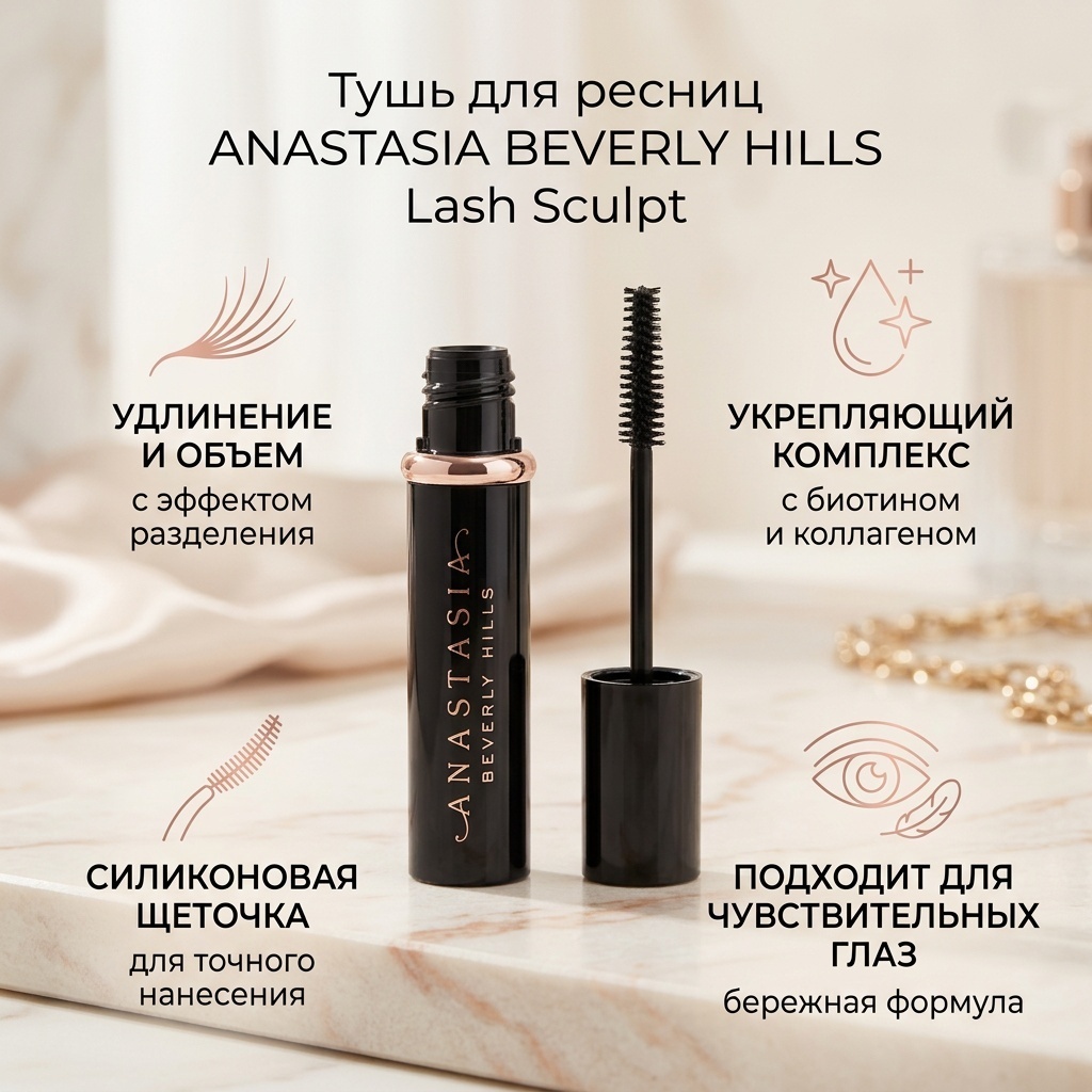 Тушь для ресниц Anastasia Beverly Hills Lash sculpt lengthening & volumizing mascara удлиняющая, для объема черный