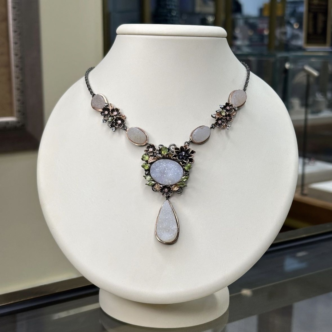Колье Art Tesoros 32189153 длина 51.5 см вес 52.98 г серебро, агат, топаз, хризолит, цитрин