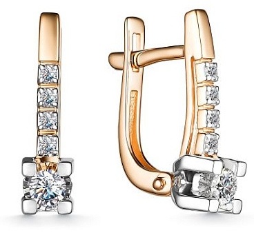 Серьги АЛЬКОР 25725-100 вес 3.02 г золото, бриллиант