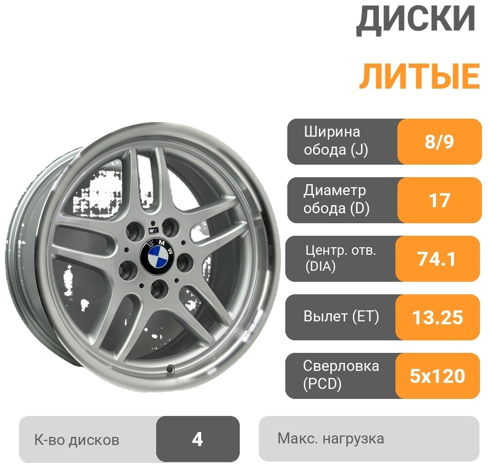 37 style 8/9x17/5x120 D74.1 ET13.25 4 диска серебристый, серый