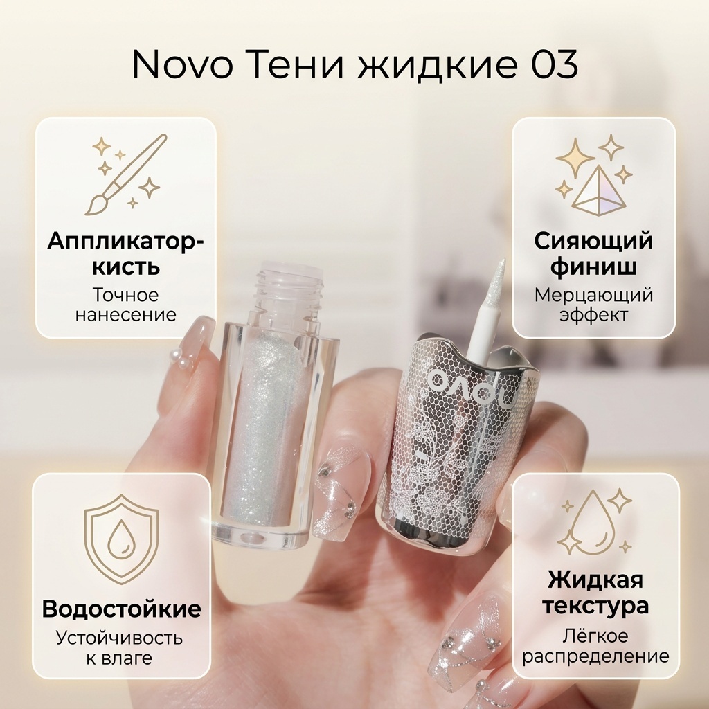 Novo тени жидкие Жидкие тени с блестком для век 03