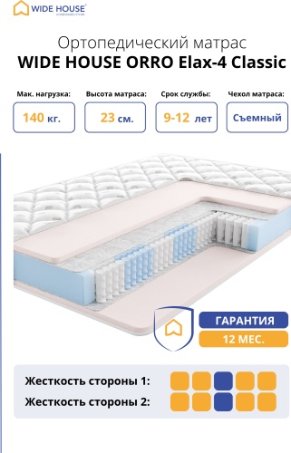 Матрас WIDE HOUSE ORRO Elax-4 Classic, 190x200x23 см