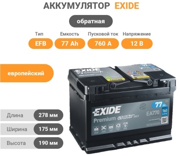 EXIDE EA770 Premium 77 обратная