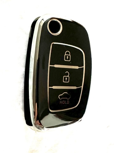 Чехол Чехол для ключа Hyundai 3 кнопки 0987789 черный, серебристый