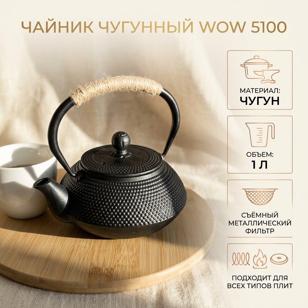 WOW чайник 5100 1 л, чугун