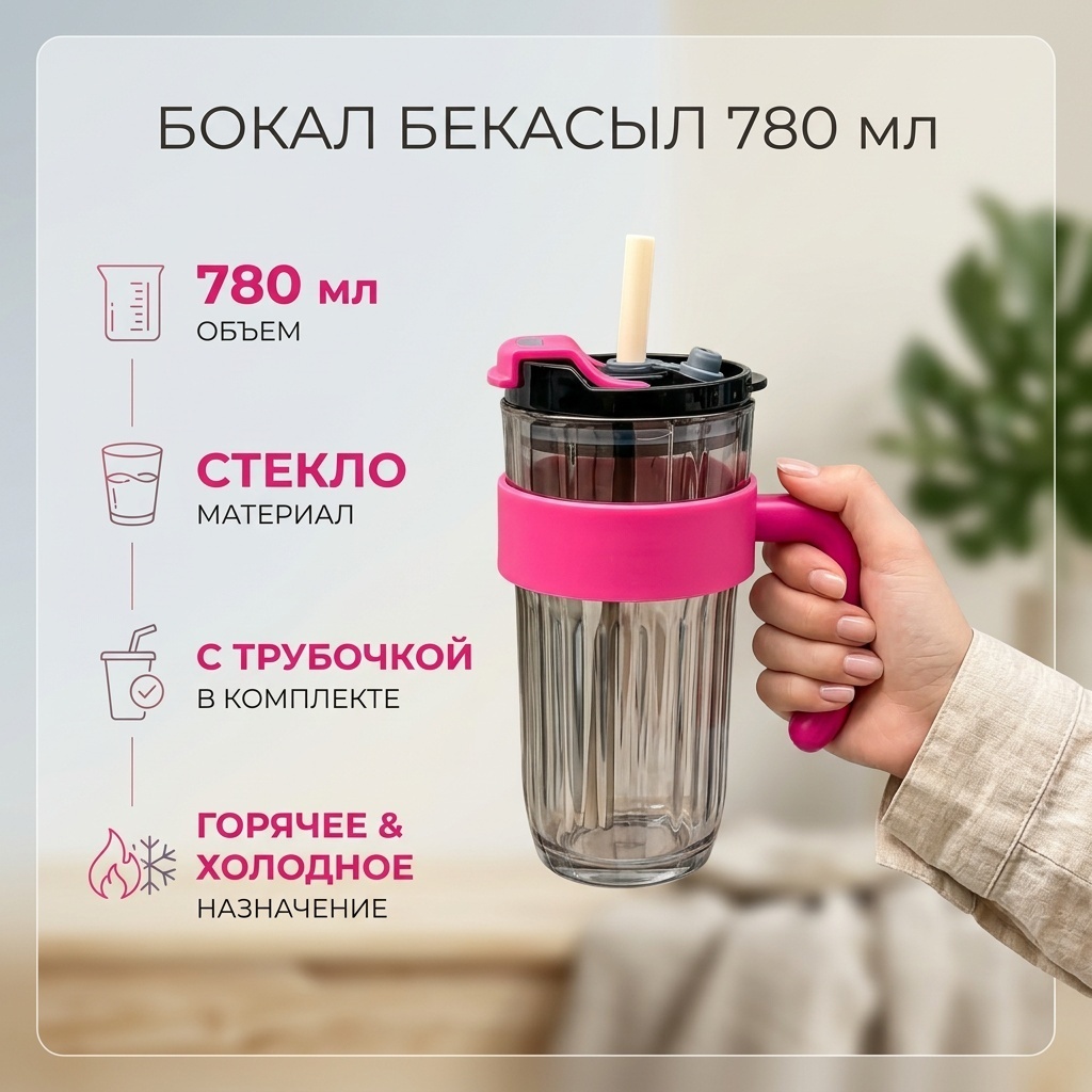 Бокал 780 мл, пластик, силикон, стекло, 1 шт
