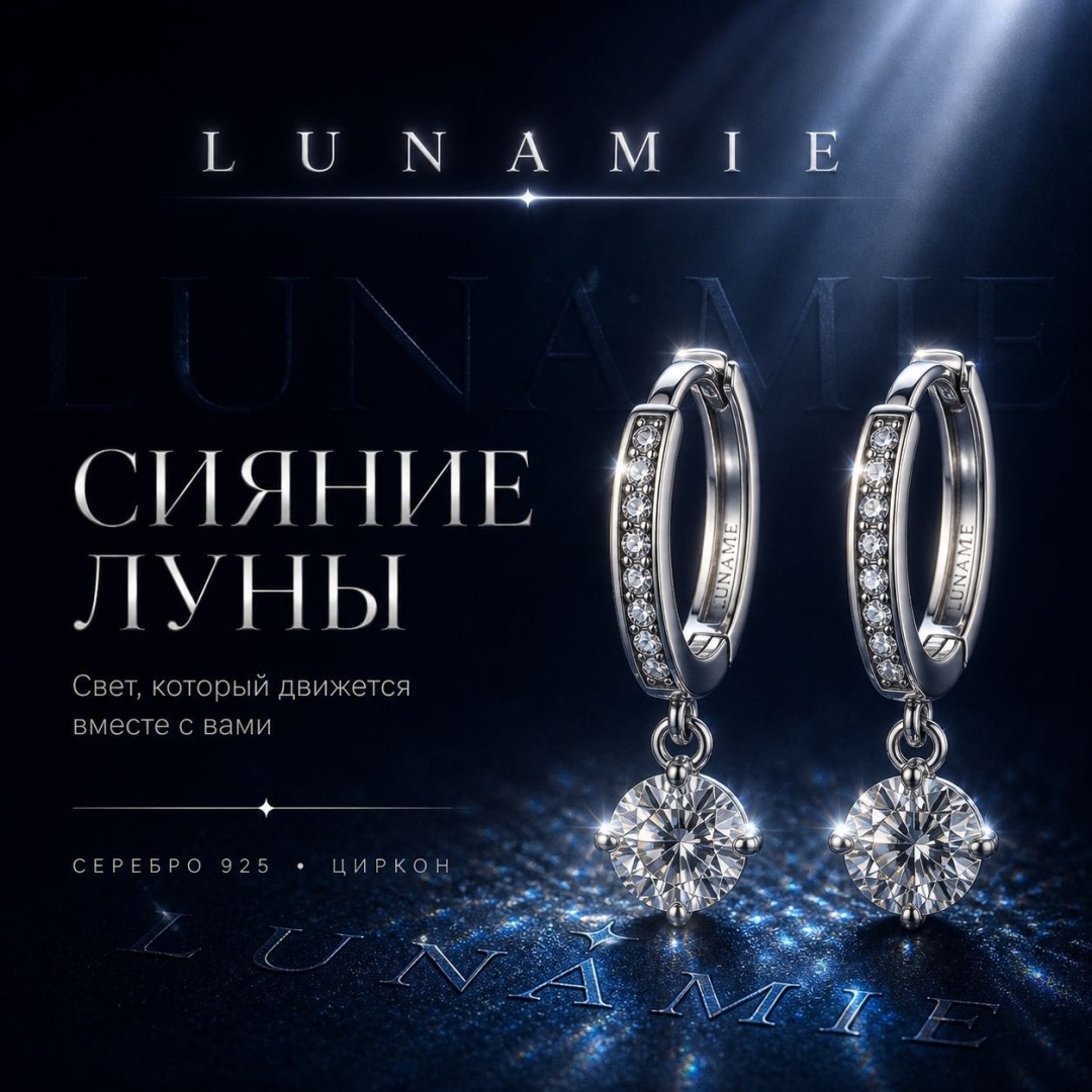 Серьги LUNAMIE “Сияние Луны” вес 3.67 г серебро, циркон