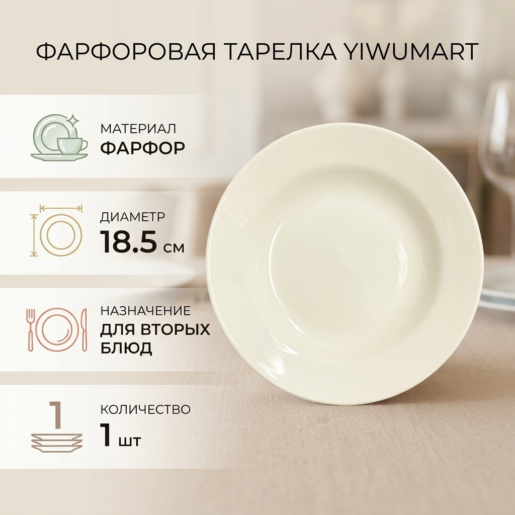 Обеденная тарелка Yiwumart 18.5 см, 1 шт, фарфор