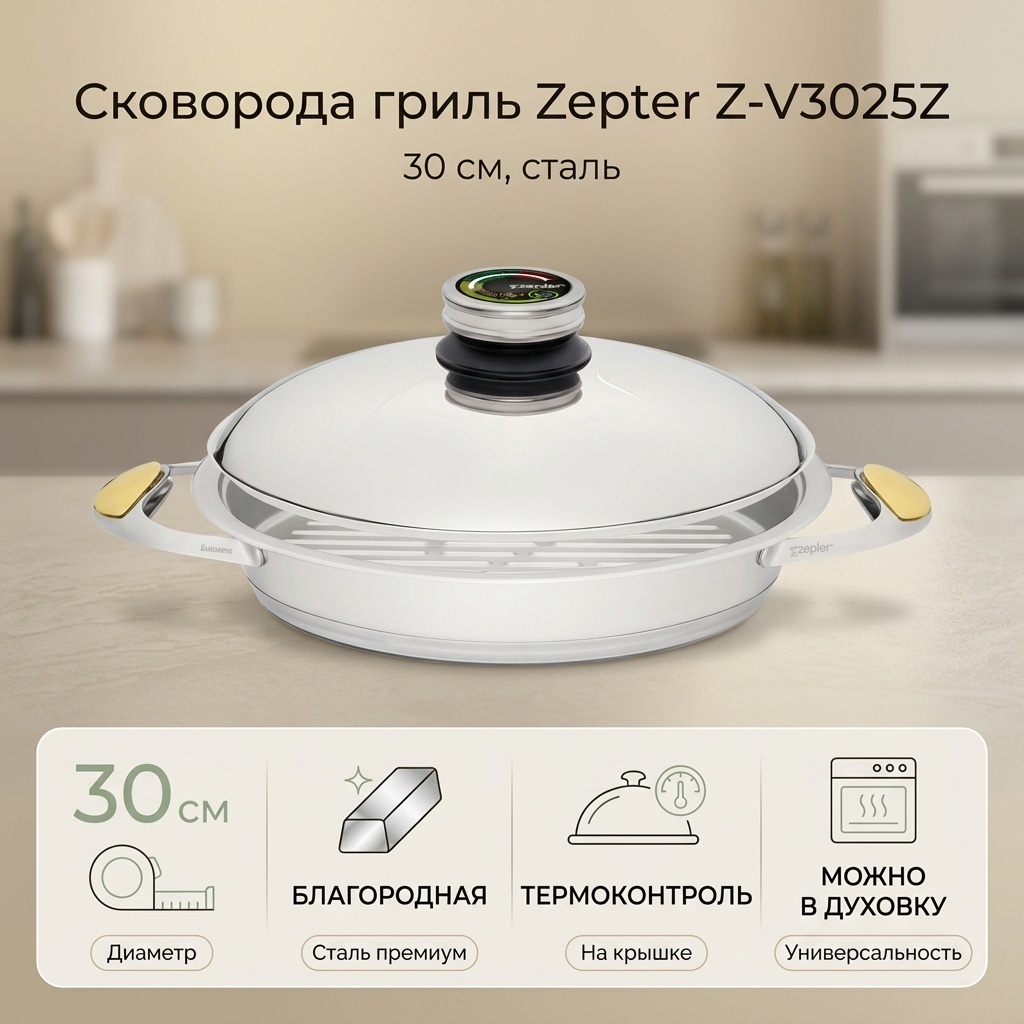 Сковорода гриль Zepter Z-V3025Z 30 см , сталь