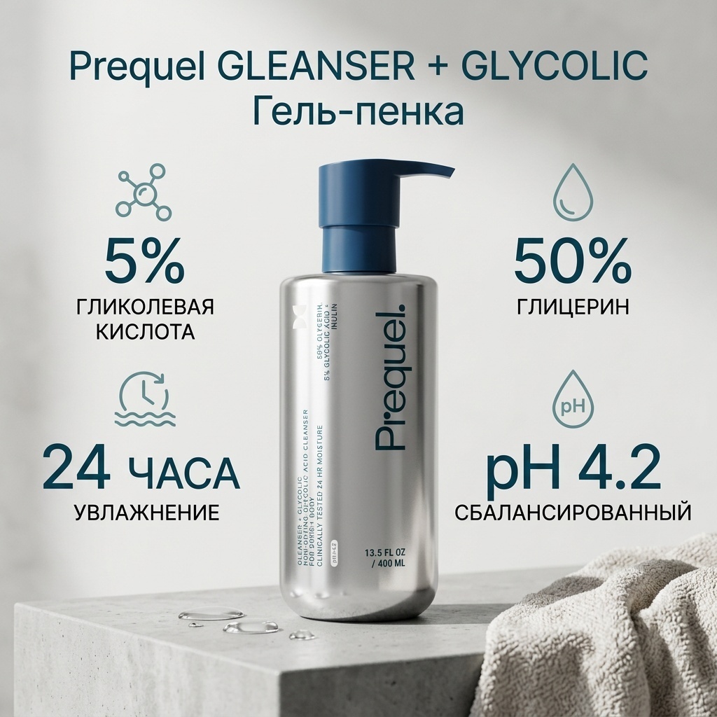 Prequel GLEANSER + GLYCOLIC NON-DRYING GLYCOLIC ACID CLEANSER гель-пенка 400 мл