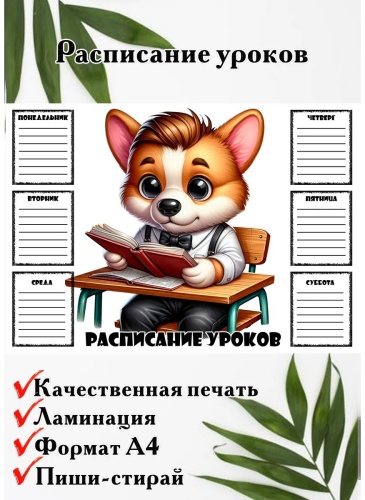 Плакат Расписание уроков, A4, бумага