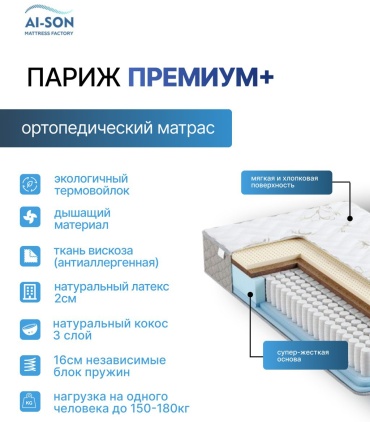 Матрас AI-SON Париж Премиум +, 90x200x25 см