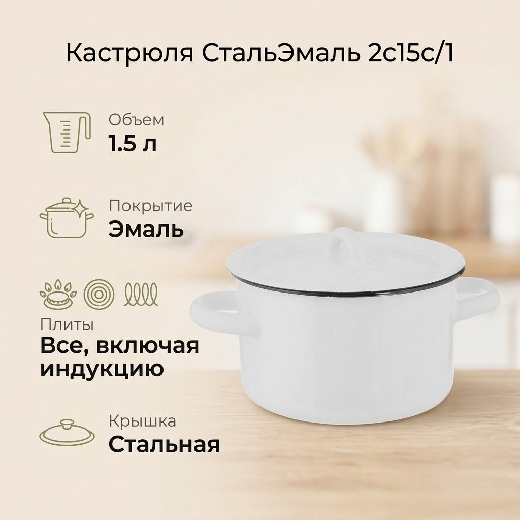 Кастрюля 1.5 л, СтальЭмаль 2с15с/1 сталь