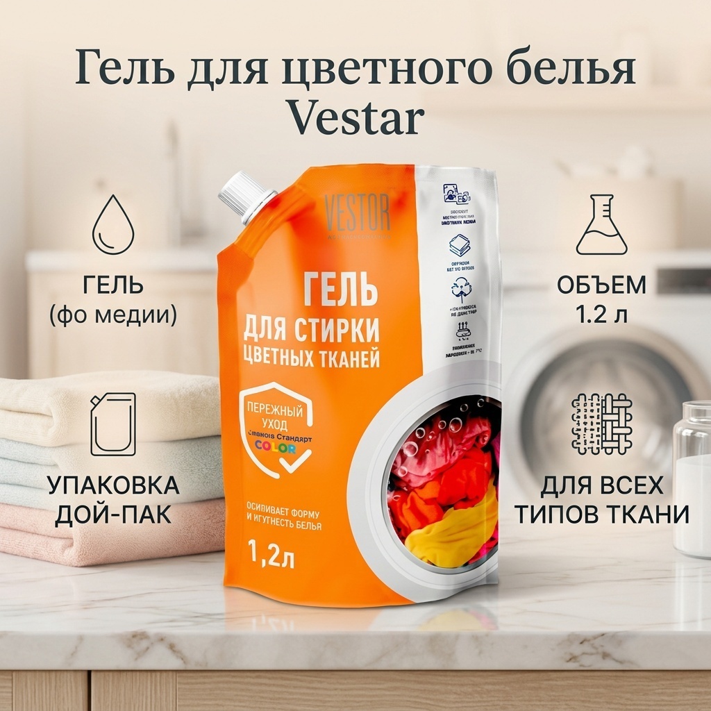 Гель Vestar для цветного белья для цветных тканей, 1.2 л