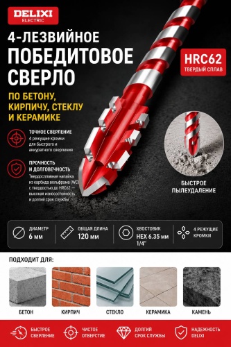Delixi по бетону 057865091 6 мм, 1 шт.