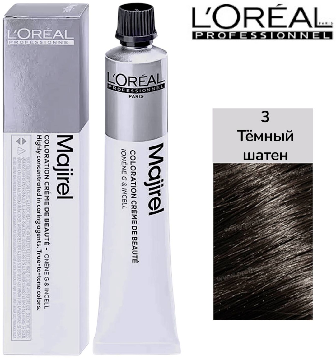 Loreal Professionnel Paris Краситель стойкий Majirel, тёмный шатен 3 крем-краска 60 мл