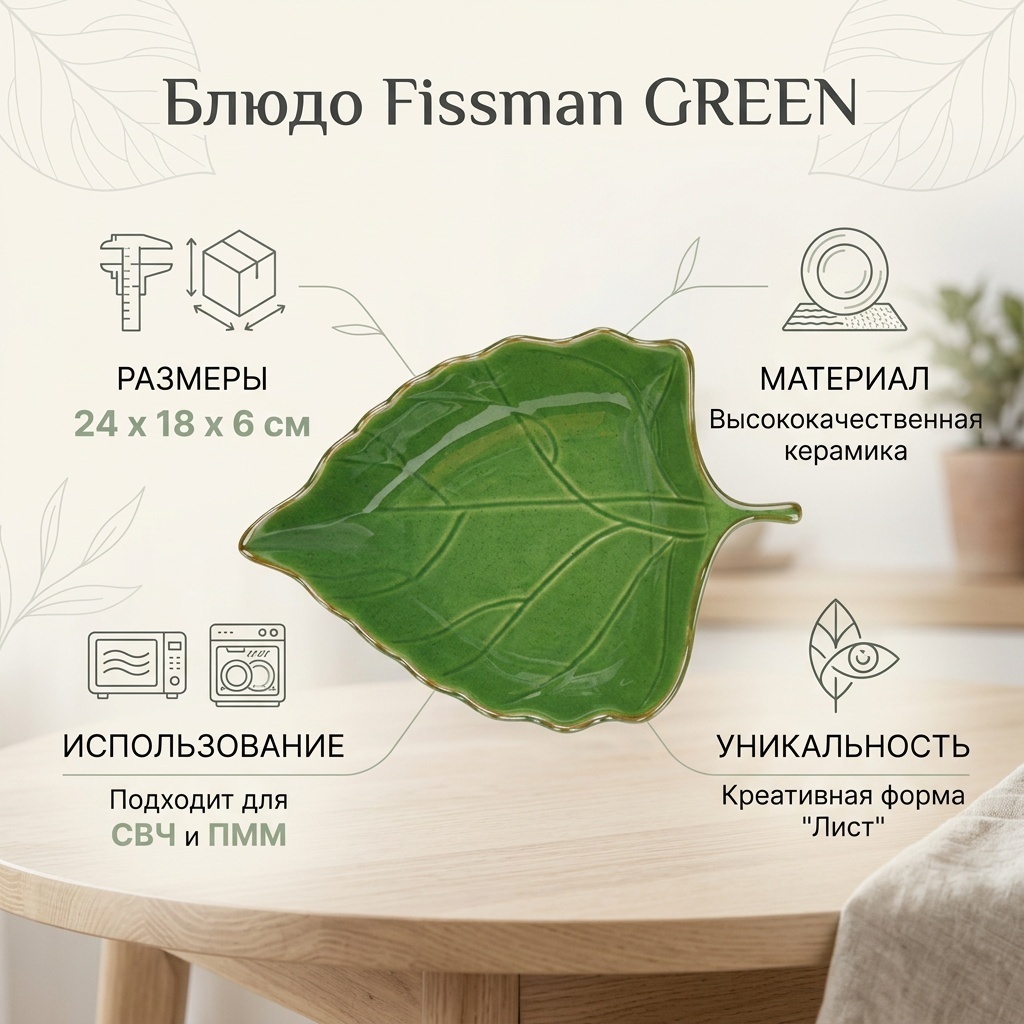 Блюдо Fissman GREEN 24х18 см, керамика, 1 шт