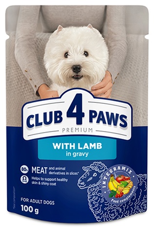 CLUB 4 PAWS с ягненком в соусе для взрослых мелких пород 100 г 24 шт