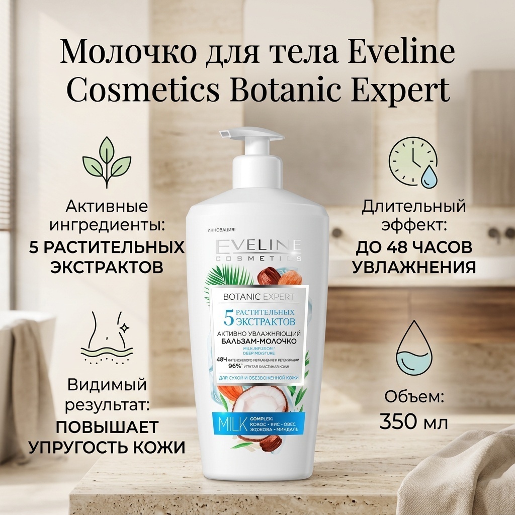 Eveline Cosmetics Botanic Expert 5 растительных экстрактов молочко для тела 350 мл