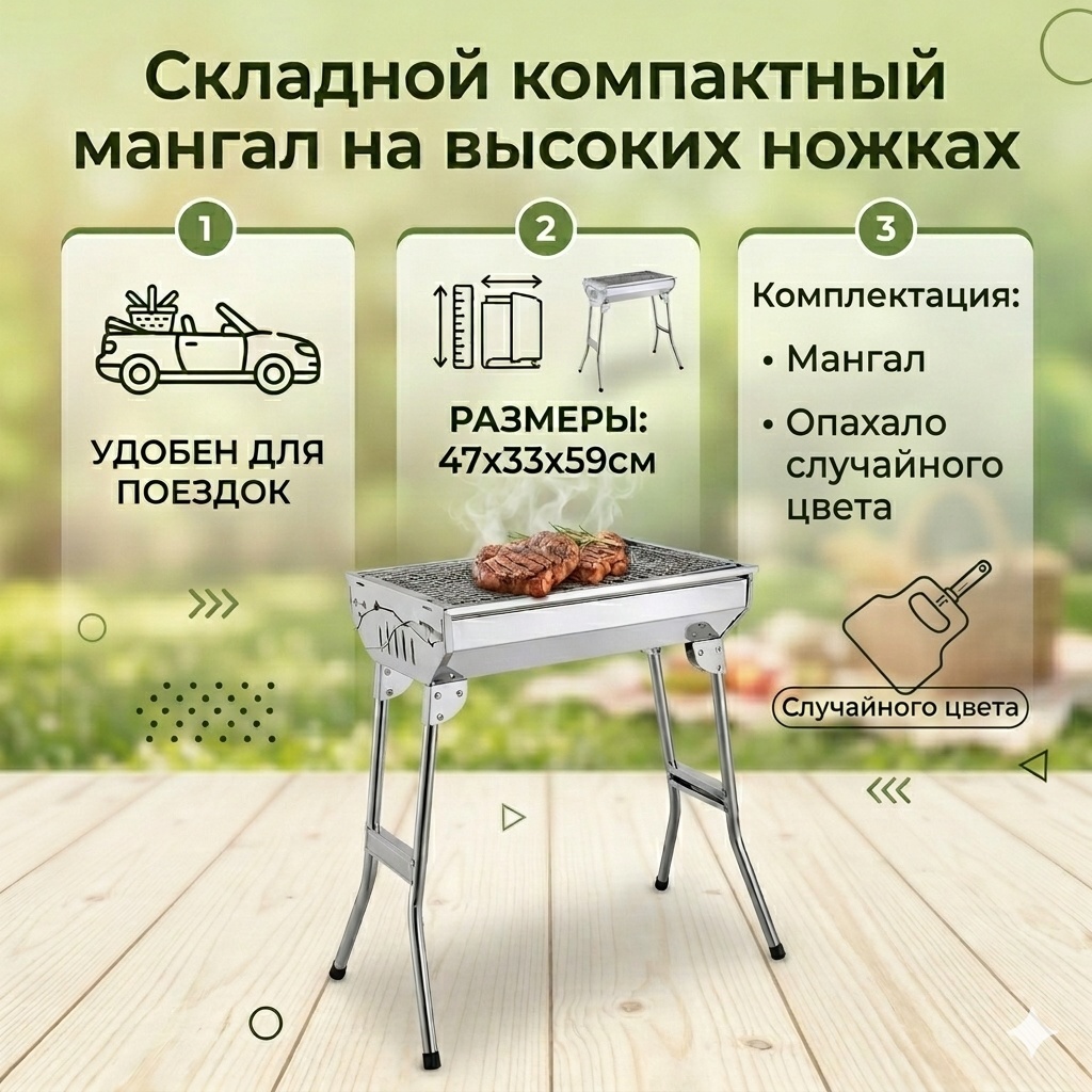 Мангал складной 33x47x59 см, сталь
