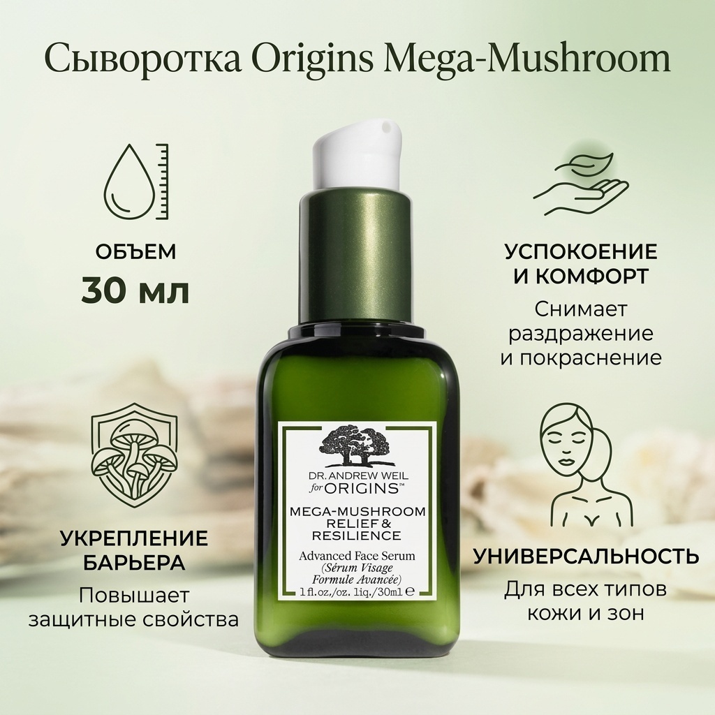 Origins сыворотка Mega-Mushroom Relief Resilience для лица, для зоны декольте 30 мл