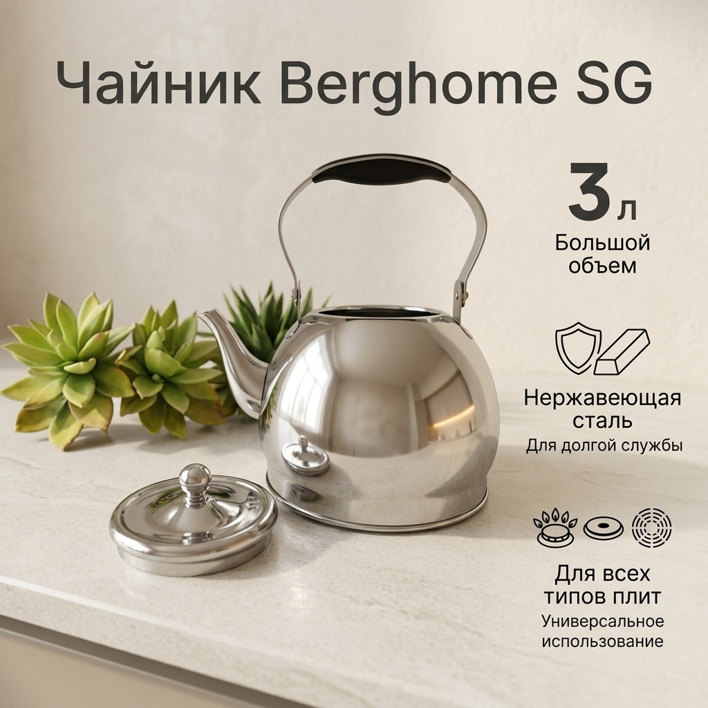 Berghome чайник SG 3 л, нержавеющая сталь