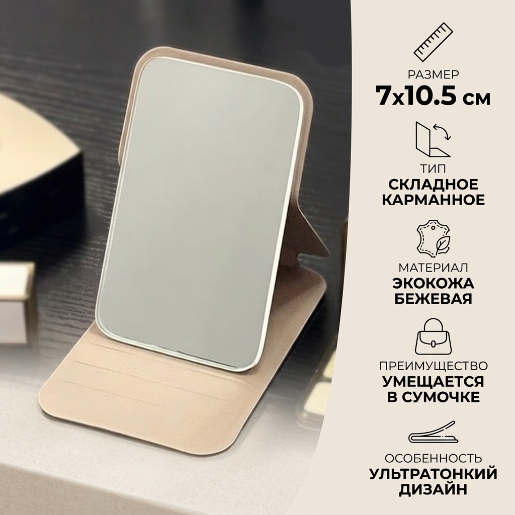 Зеркало карманное 7х10,5 см