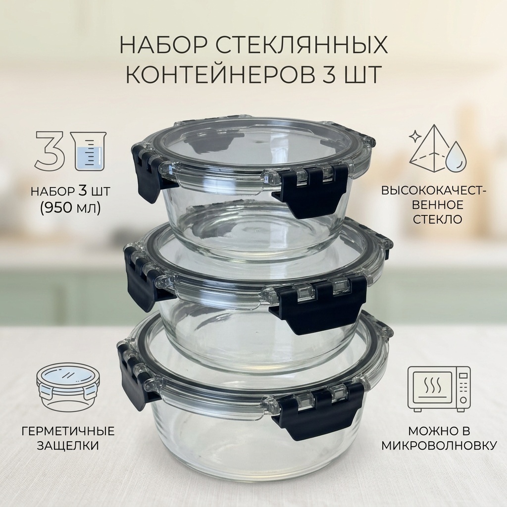 Набор контейнеров 044549058 3 шт, стекло