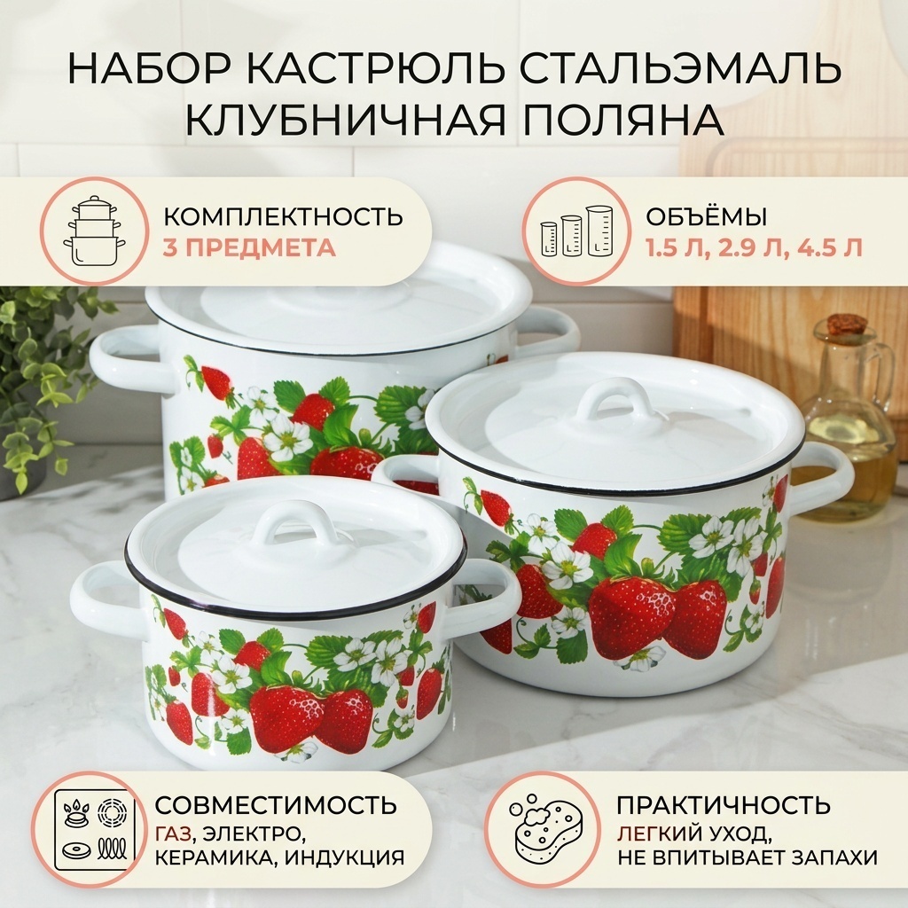 Набор кастрюль СтальЭмаль 3 в 1
