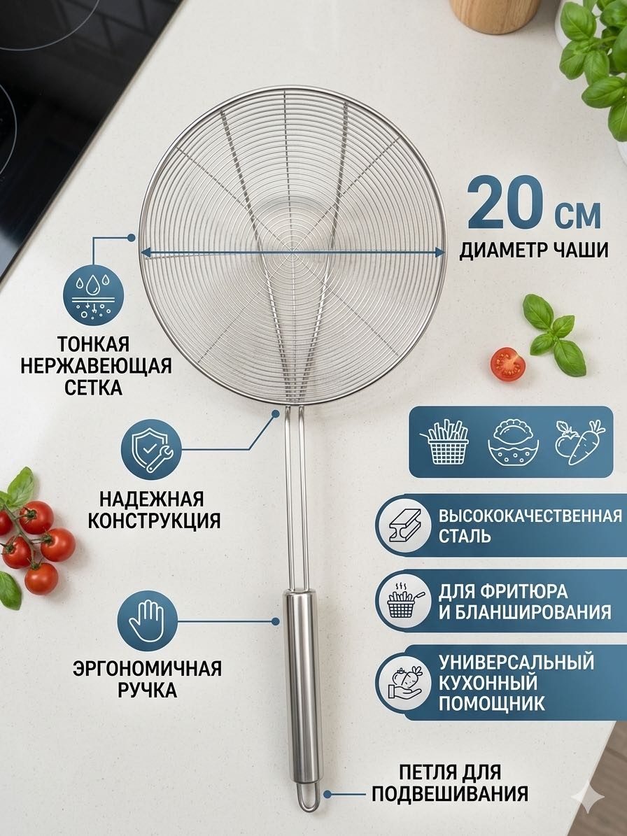 Дуршлаг 30369920_632888223 20 см нержавеющая сталь, 1 шт