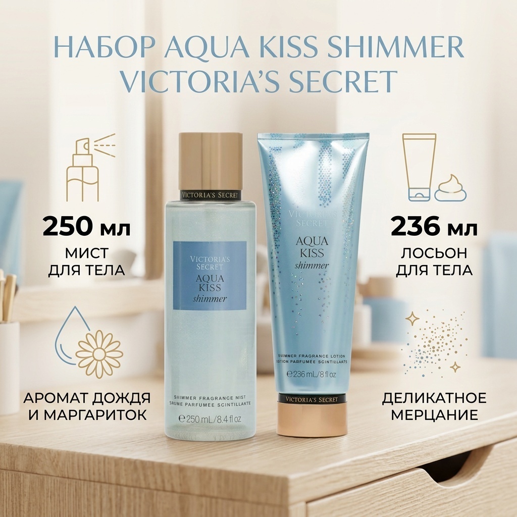 Victoria’s Secret Aqua Kiss Shimmer набор по уходу за лицом и телом для женщин