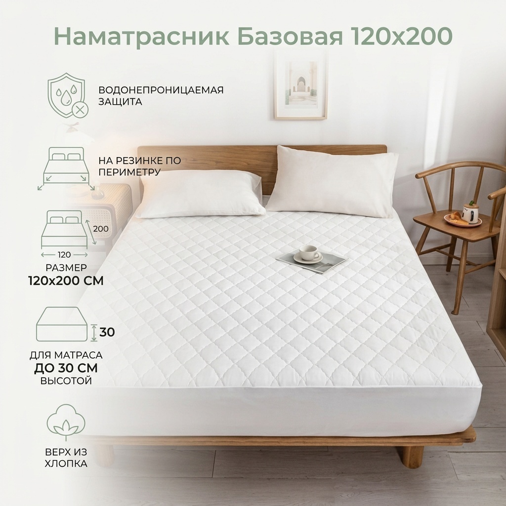 Наматрасник на резинке Базовая 120x200, хлопок
