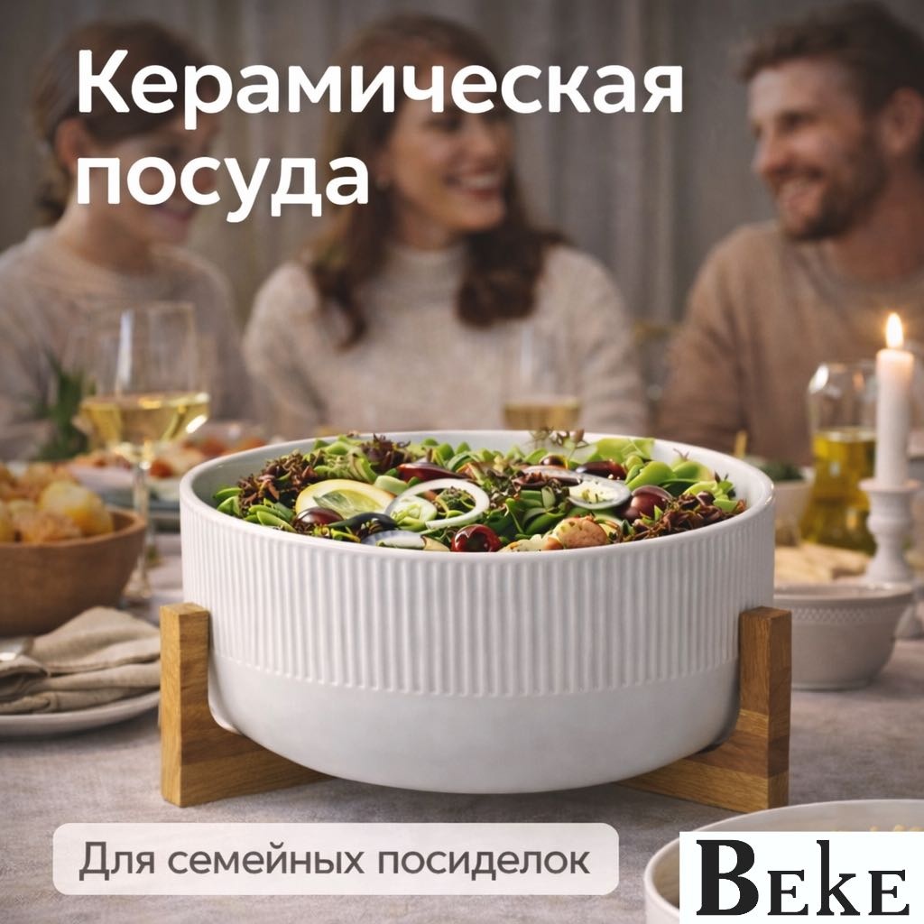 Салатник BEKE 22х15 см, дерево, керамика, 1 шт