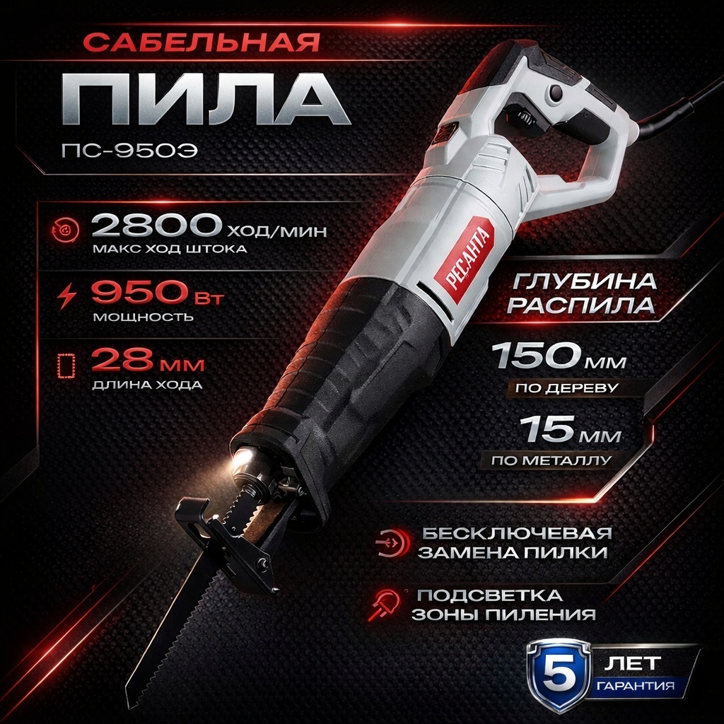 Сабельная пила Ресанта ПС-950Э 75/25/1