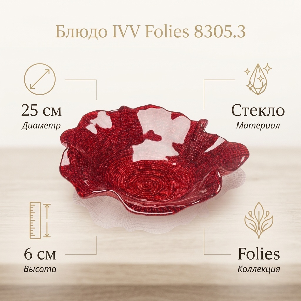 Блюдо IVV Folies 25х25 см, стекло, 1 шт