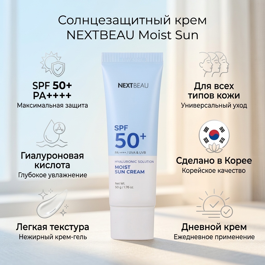 Nextbeau крем Moist Sun Hyaluronic Solution SPF50 для лица 55 мл