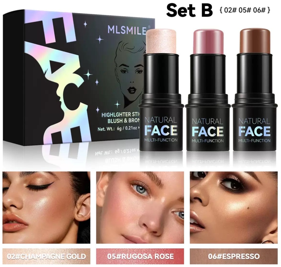 MLSMILE Natural Face румяна, скульптор, хайлайтер SET B
