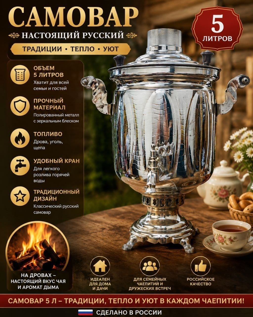 Самовар СМ1789 5 л, металл