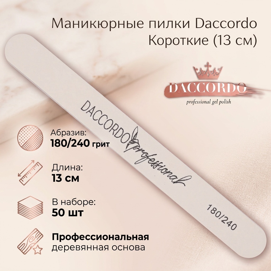Daccordo маникюрная пилка 13 см 180/240 грит 50 шт